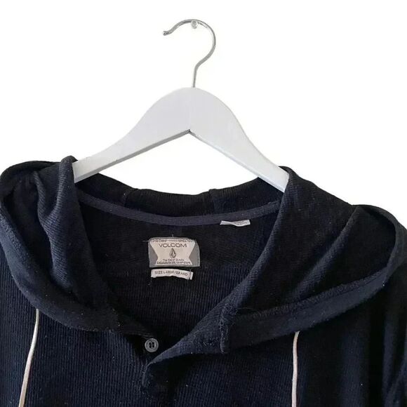 Volcom Cotton Black Long Sleeves Hooded Sweater Sporty Sz L #1541 - Picture 5 of 15